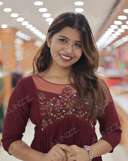 Elegant Georgette Aliya Cut Kurti for Women with Yoke Beads Work-R492