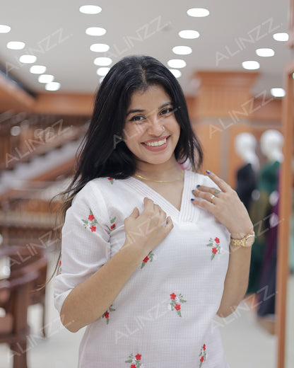 Floral Embroidery Net Cotta Women’s Slitted Kurt -R496 (c)