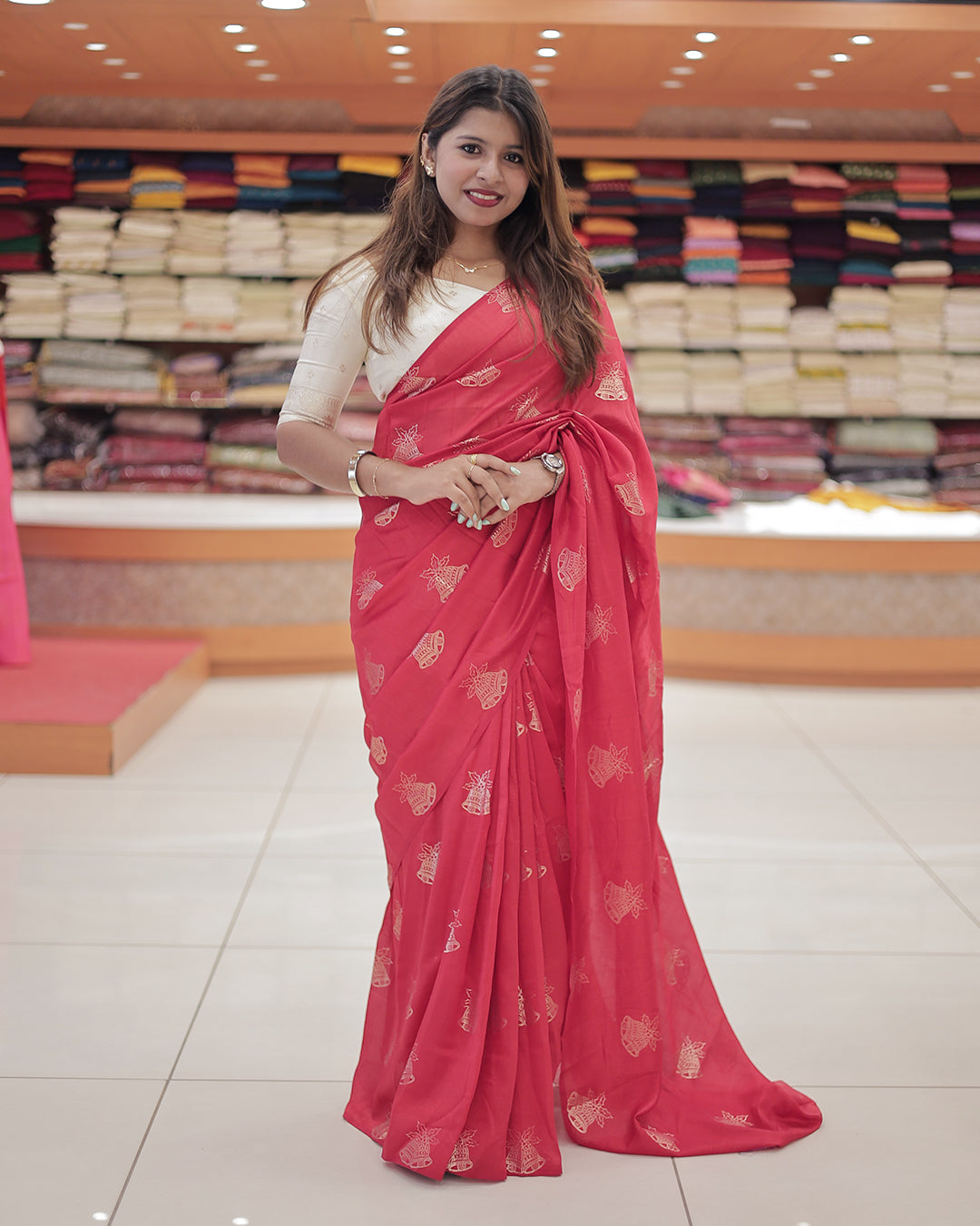 Vichitra Silk Christmas Theme Saree – R497