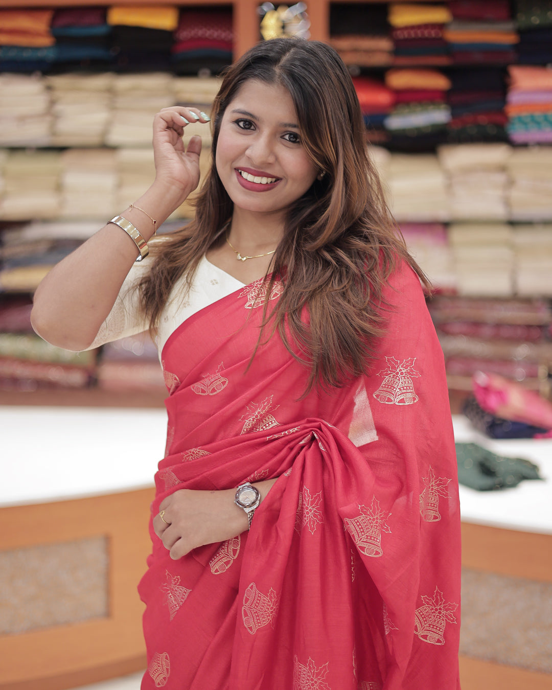 Vichitra Silk Christmas Theme Saree – R497