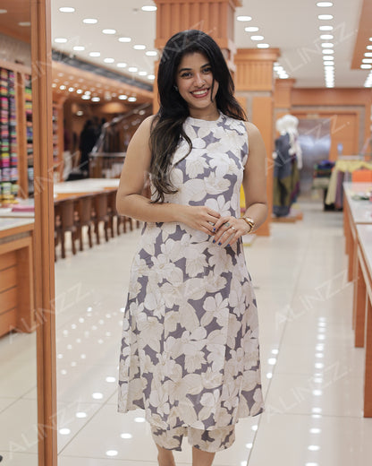 Sleeveless Floral Print Rayon Women's Co-Ord Set -R499