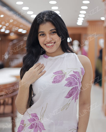 Elegant Handpainted Floral Co-Ord Set for Women -R501