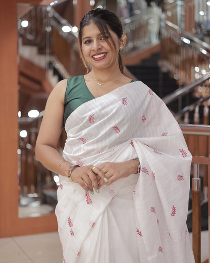 Semi Tussar Leaf Embroidered Saree – R506