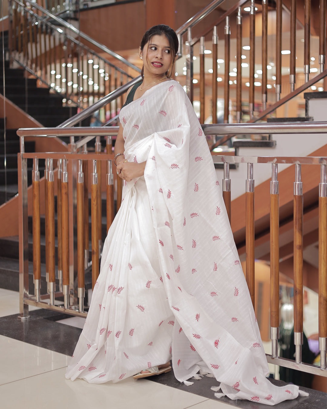 Semi Tussar Leaf Embroidered Saree – R506