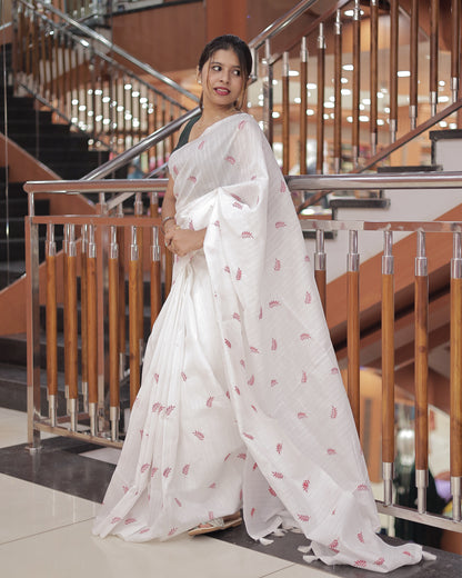 Semi Tussar Leaf Embroidered Saree – R506