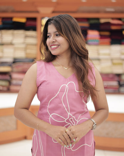 Women's Floral Embroidered Side Slit Kurti – R510