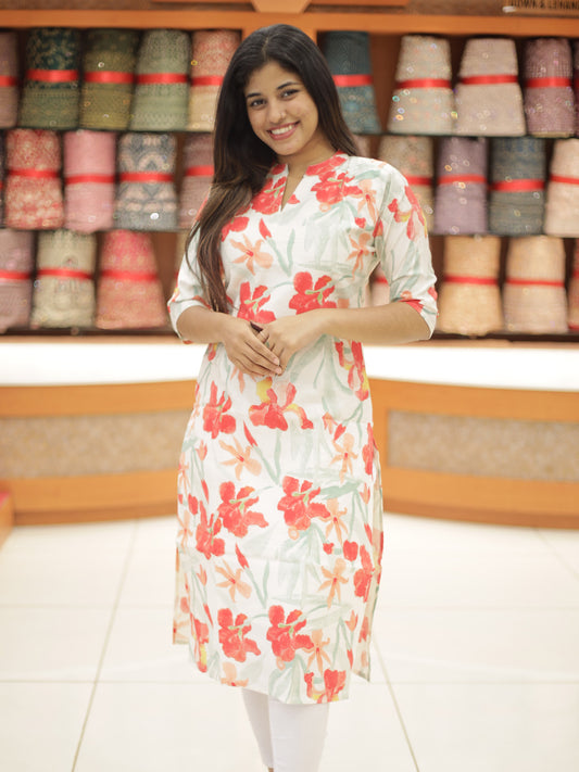 Women's FLoral Printed Slited Kurthi- 1295