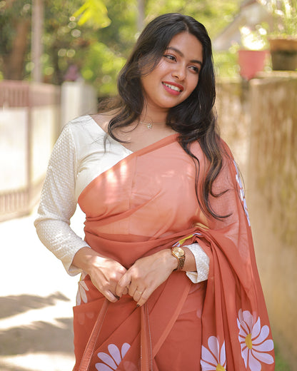Georgette Floral Print Saree -R202