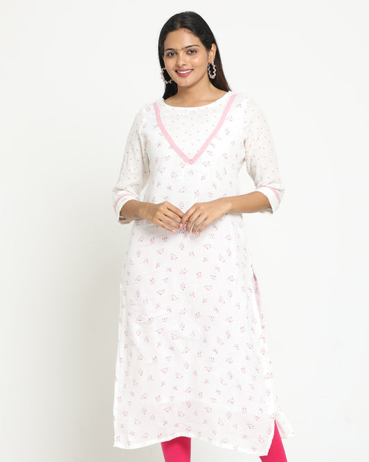 Women's Cotton Kurti with Pink Polka Dots - 1158