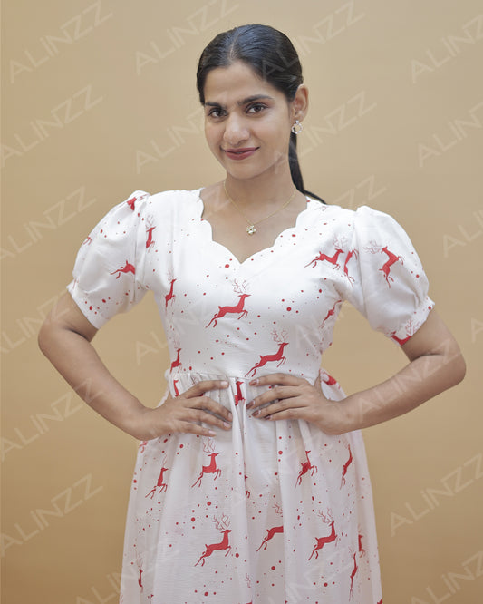 Women's Christmas Deer Design Frock – R563