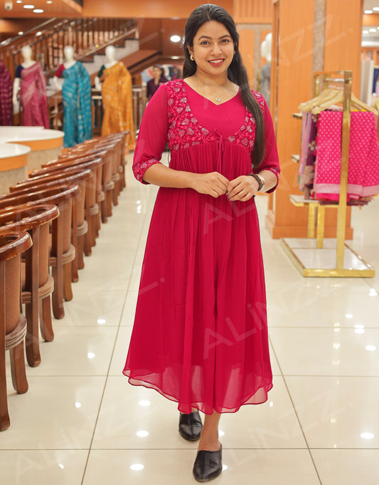 Women's Georgette Kurti with Velvet Patch Work - R570