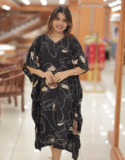 Rayon Floral Design Caftan with Neck Sequence – R542