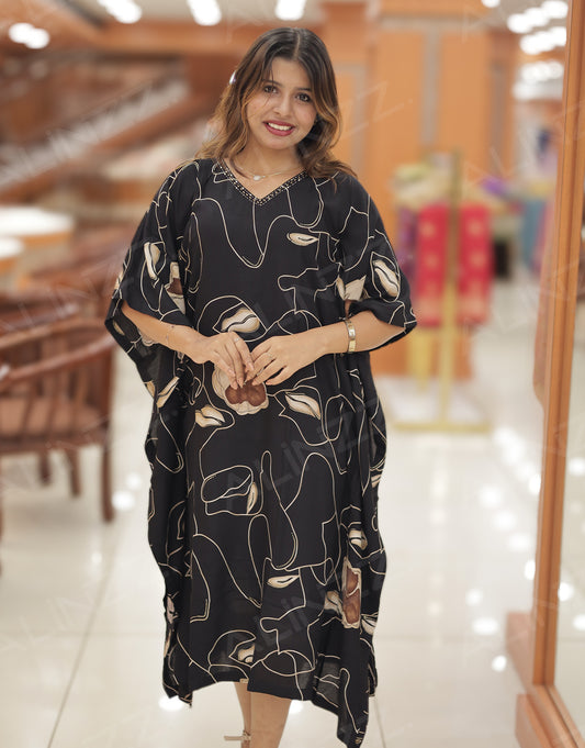 Rayon Floral Design Caftan with Neck Sequence – R542