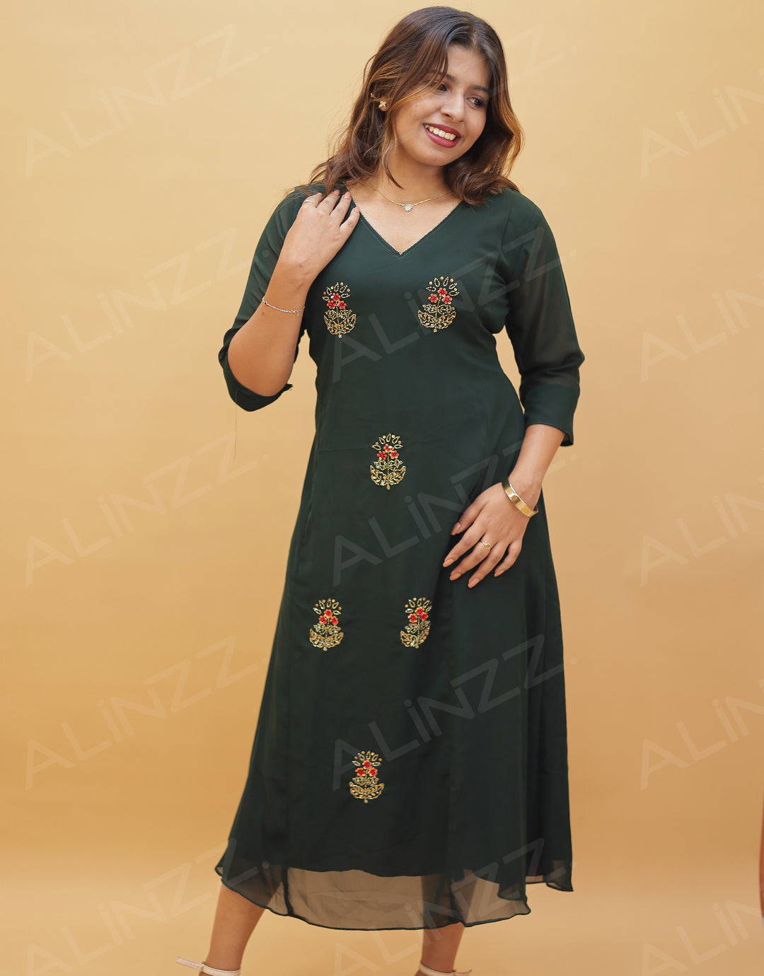 Georgette A-Line Kurti with Front Beads Work – R537