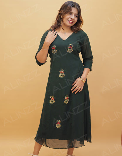 Georgette A-Line Kurti with Front Beads Work – R537