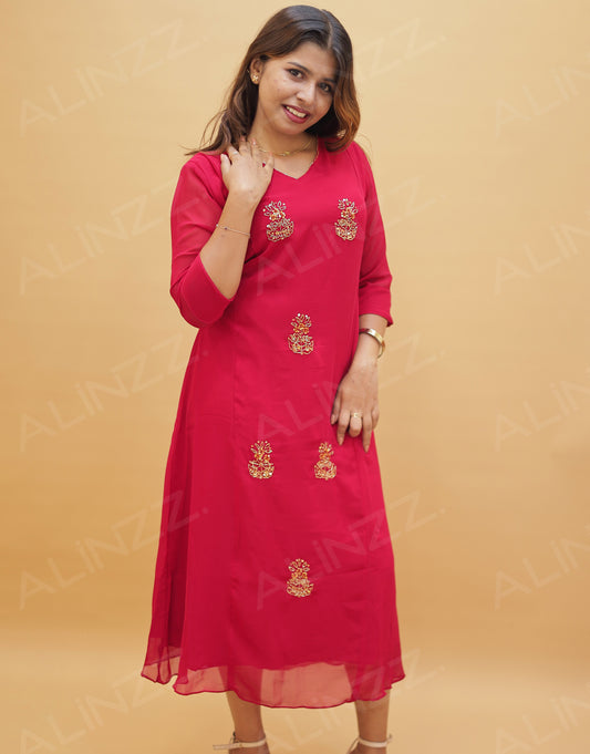 Georgette A-Line Kurti with Front Beads Work – R537
