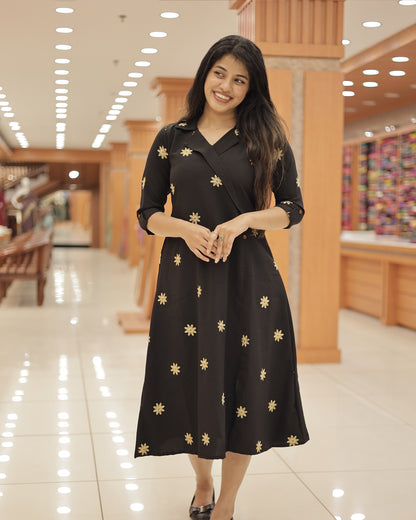 Women’s Wrap Style A-Line Kurthi with Floral Embroidery -G329