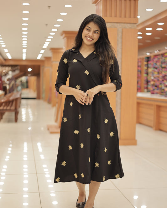 Women’s Wrap Style A-Line Kurthi with Floral Embroidery -G329