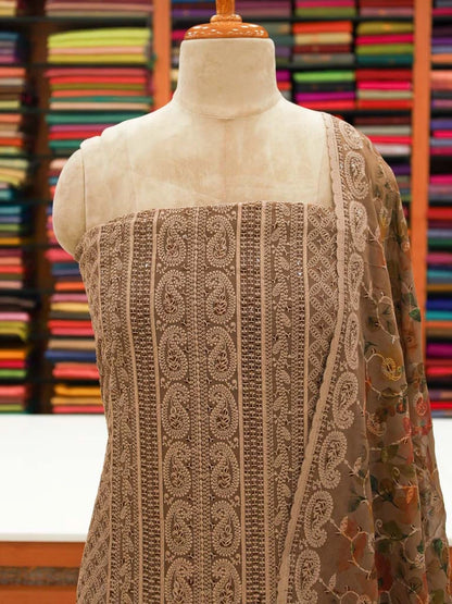 Women's Chikankari Unstitched Salwar Suit with Floral Print Dupatta - CHMT06