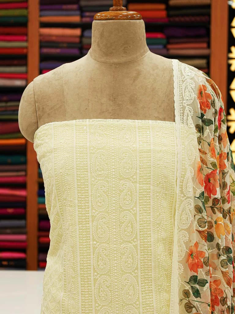 Women's Chikankari Unstitched Salwar Suit with Floral Print Dupatta - CHMT06