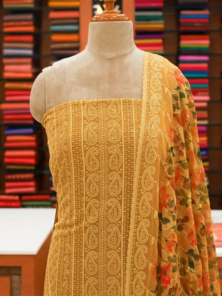 Women's Chikankari Unstitched Salwar Suit with Floral Print Dupatta - CHMT06