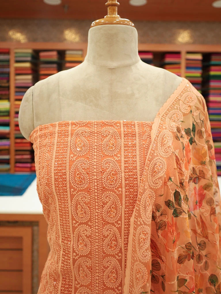 Women's Chikankari Unstitched Salwar Suit with Floral Print Dupatta - CHMT06