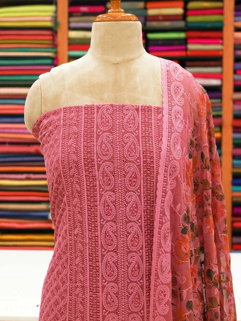 Women's Chikankari Unstitched Salwar Suit with Floral Print Dupatta - CHMT06