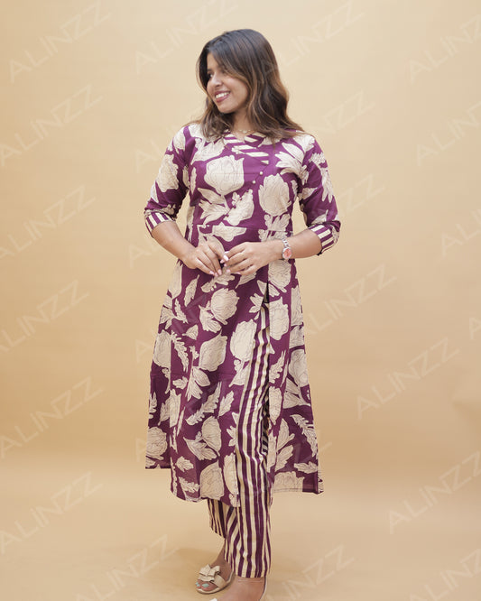 Women's Cotton Wrap Style A-Line Co-ord Set – R552