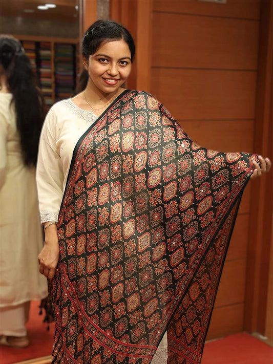 Women's Ajrakh Mirror Worked Dupatta - EDP01