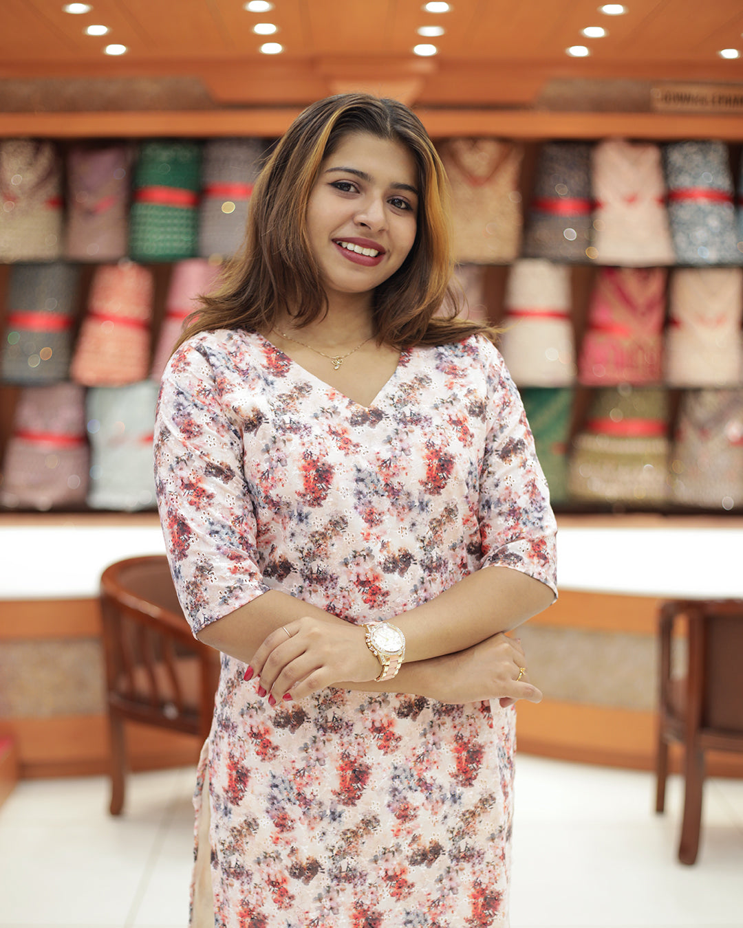 Women's  Hakoba Floral Print Slited Kurti-1470