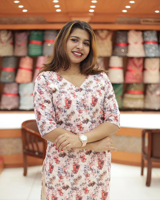 Women's  Hakoba Floral Print Slited Kurti-1470