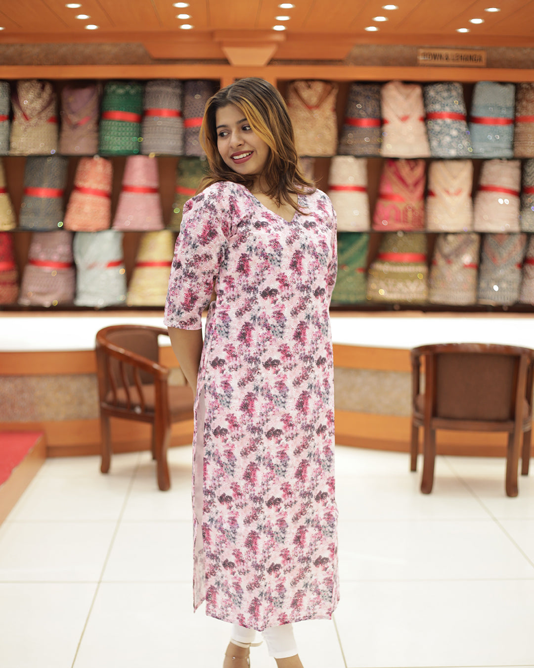Women's  Hakoba Floral Print Slited Kurti-1470