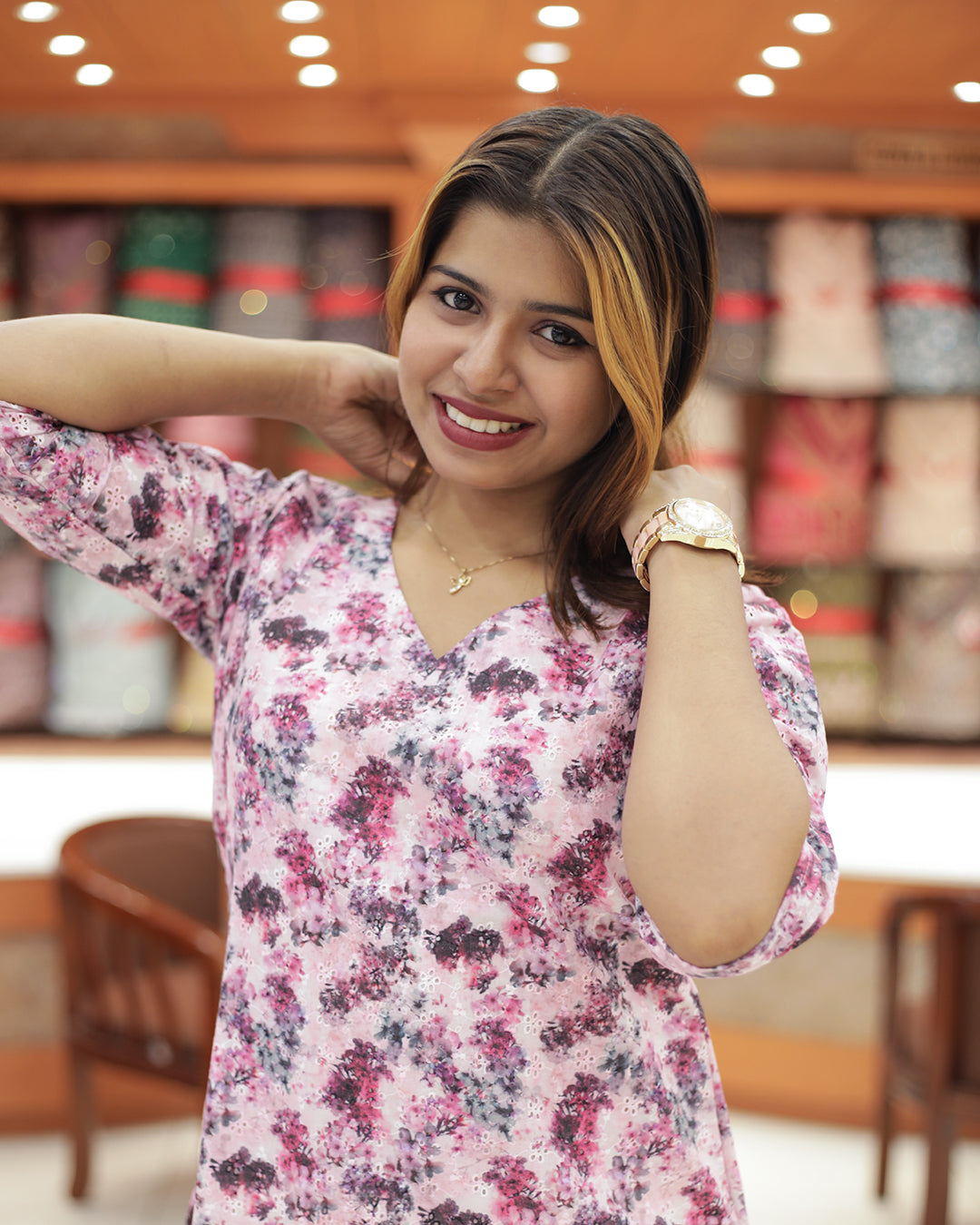 Women's  Hakoba Floral Print Slited Kurti-1470