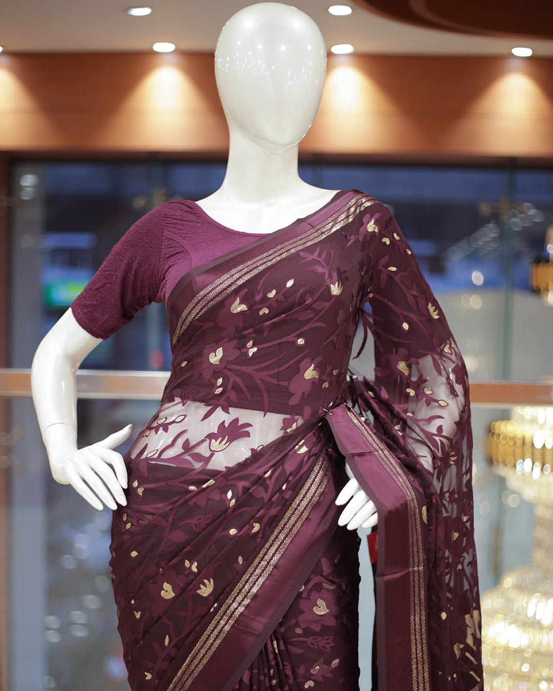 Womens Brazzo Saree with Golden Foil Print -1473