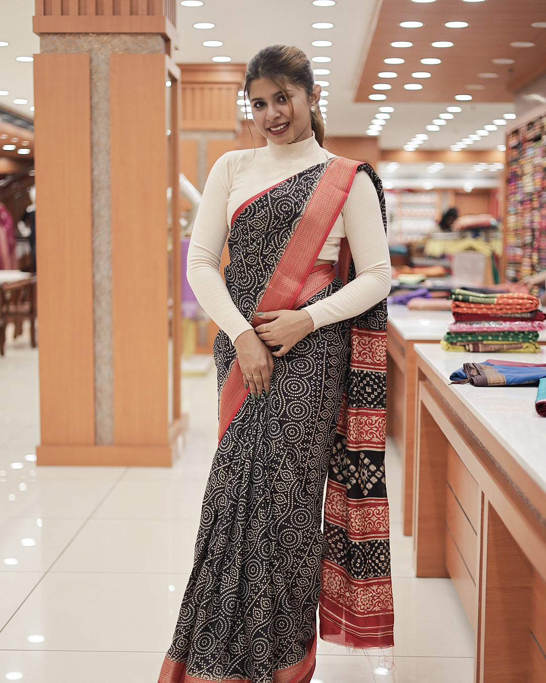 Elegant Printed Saree with Brocade Borders- G319