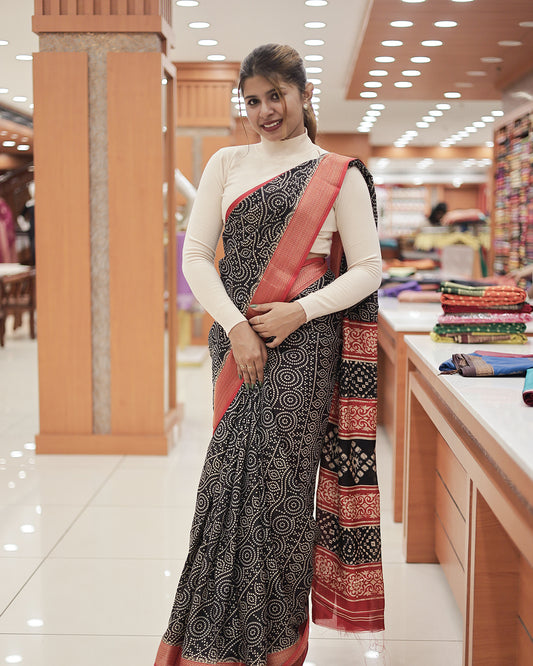 Elegant Printed Saree with Brocade Borders- G319
