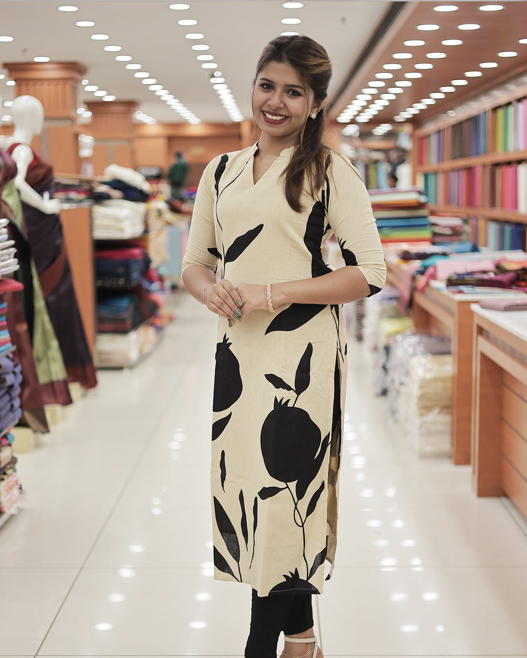Stylish Cotton Slitted Kurthi with Bold Floral Print  -G324