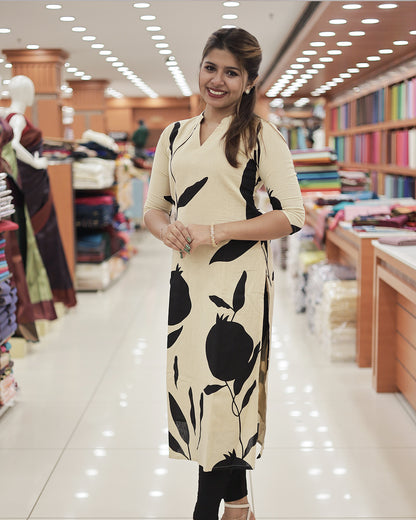 Stylish Cotton Slitted Kurthi with Bold Floral Print  -G324