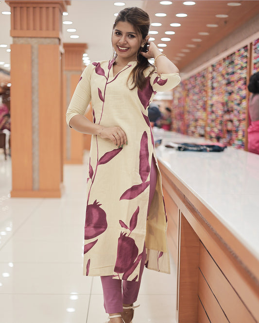 Stylish Cotton Slitted Kurthi with Bold Floral Print  -G324