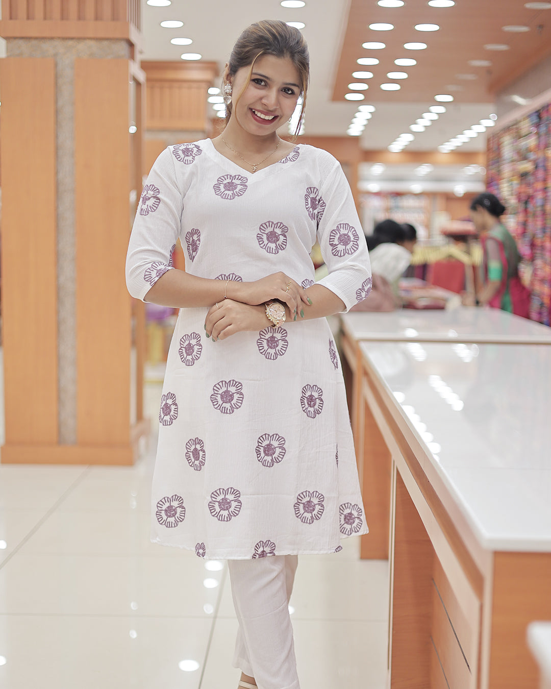 White Floral Embroidered Co-Ord Set in Imported Fabric-G317