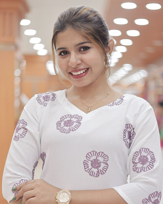 White Floral Embroidered Co-Ord Set in Imported Fabric-G317