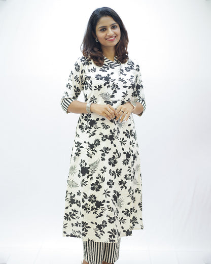 Elegant Floral Cotton Co-Ord Set with Wrap Style Top-1483