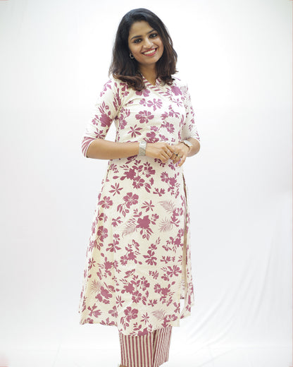 Elegant Floral Cotton Co-Ord Set with Wrap Style Top-1483