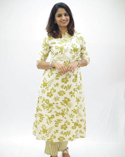 Elegant Floral Cotton Co-Ord Set with Wrap Style Top-1483