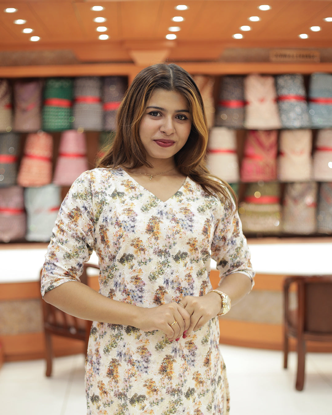 Women's  Hakoba Floral Print Slited Kurti-1470