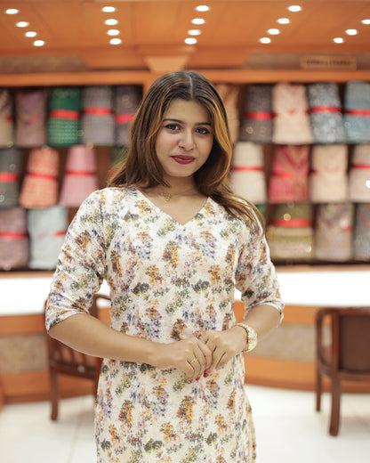 Women's  Hakoba Floral Print Slited Kurti-1470