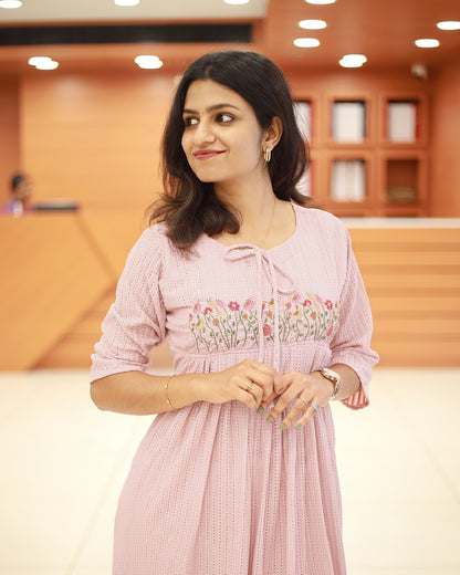 Women's Imported Hakoba Kurti with Floral Embroidery- 1258