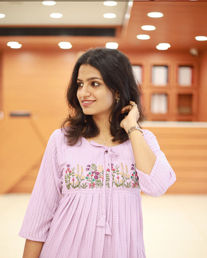 Women's Imported Hakoba Kurti with Floral Embroidery- 1258