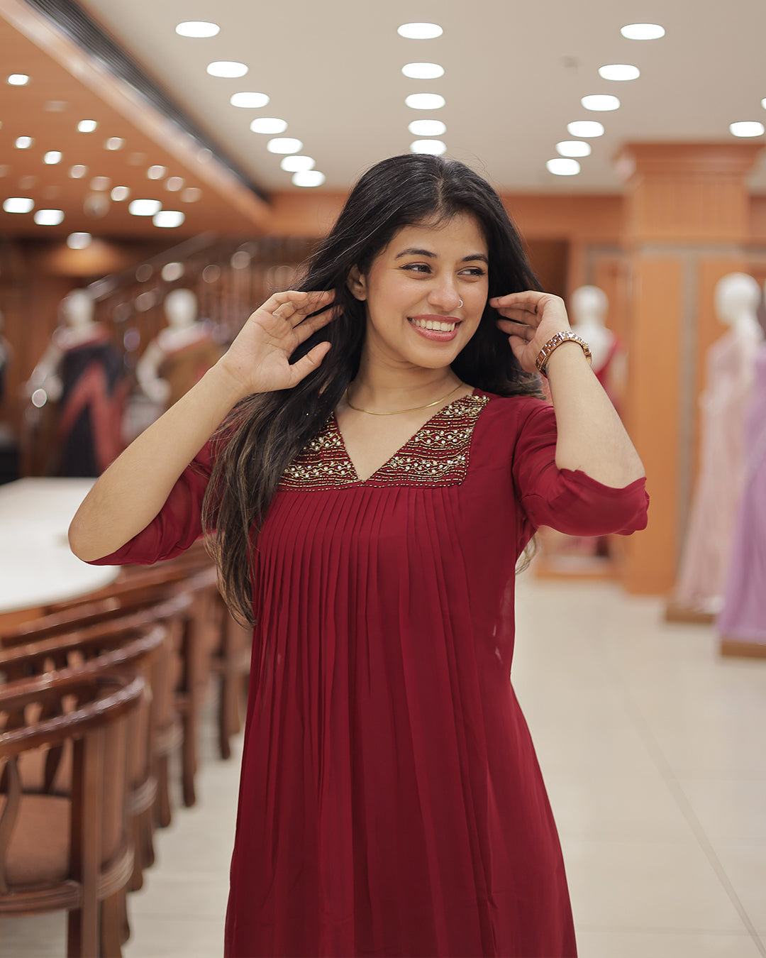 Women's Handworked Aline Kurti -R473