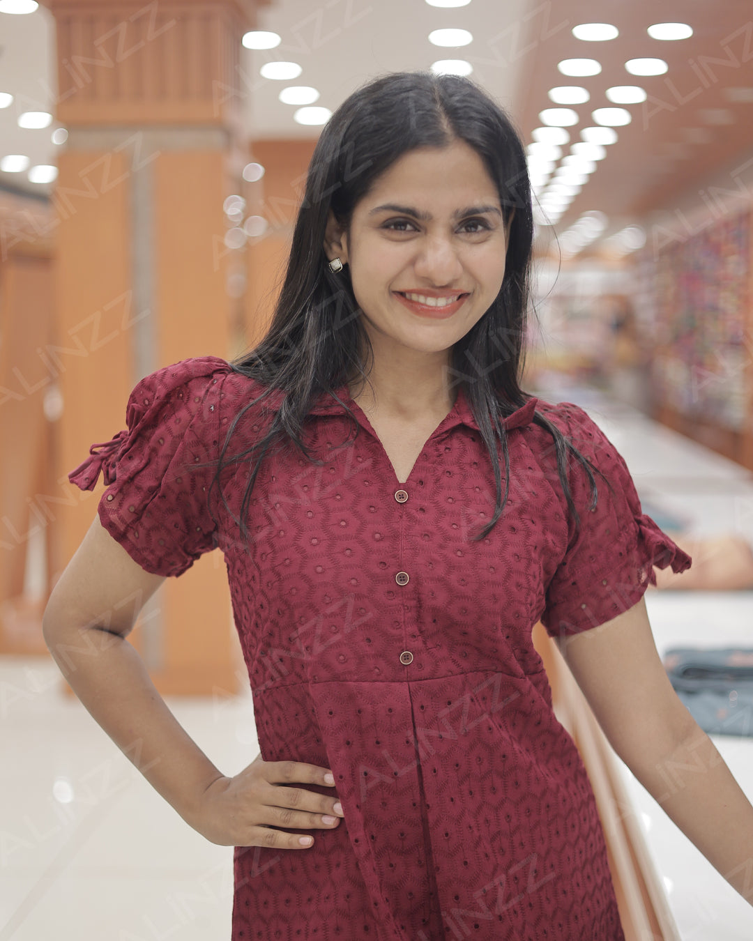 Hakoba Cotton Floral Design Frock with Puff Sleeves – R540